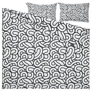 IKEA SÖTRÖNN Duvet cover and pillowcase(s), white/black/patterned, Full/Queen